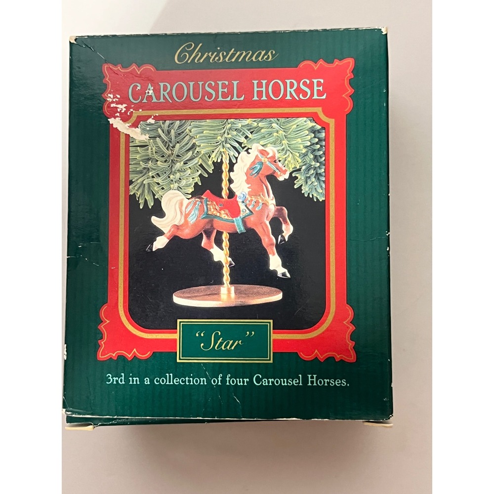 1989 Hallmark Star Carousel Horse Ornament 3rd in Series Vintage Christmas Brown